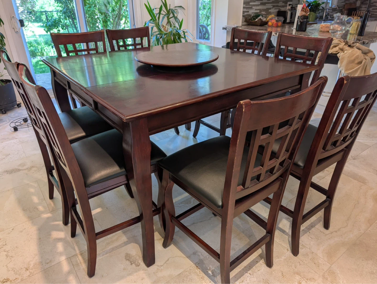 Dark Brown Wooden Dining Table with 8 Chairs - photo 2