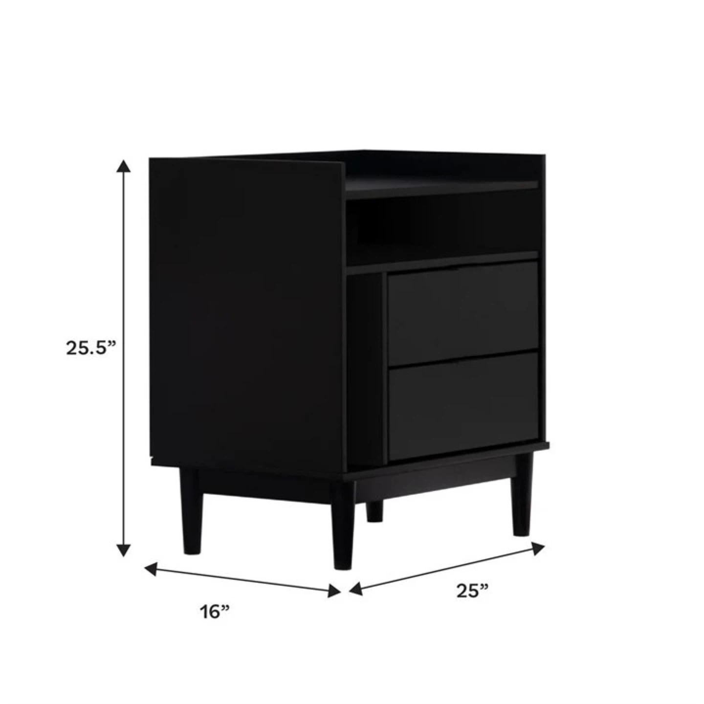 Black Nightstand with 2 Drawers
