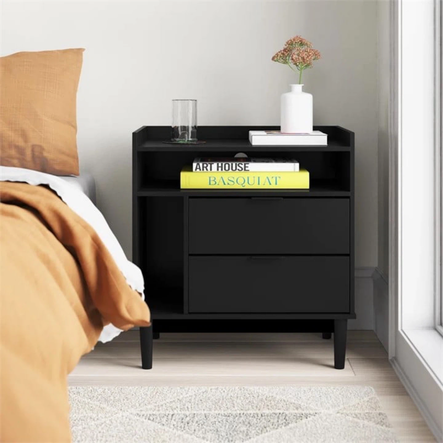 Black Nightstand with 2 Drawers - photo 2