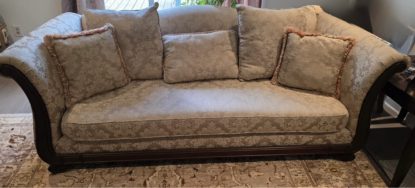 Damask Sofa - 3-4seater with real wood trim