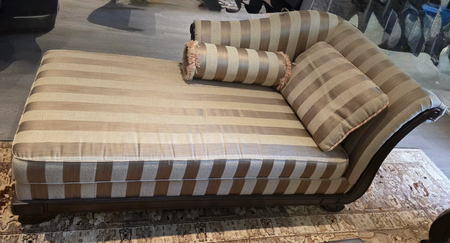 Striped Chaise Lounge Chair with Bolster Pillow