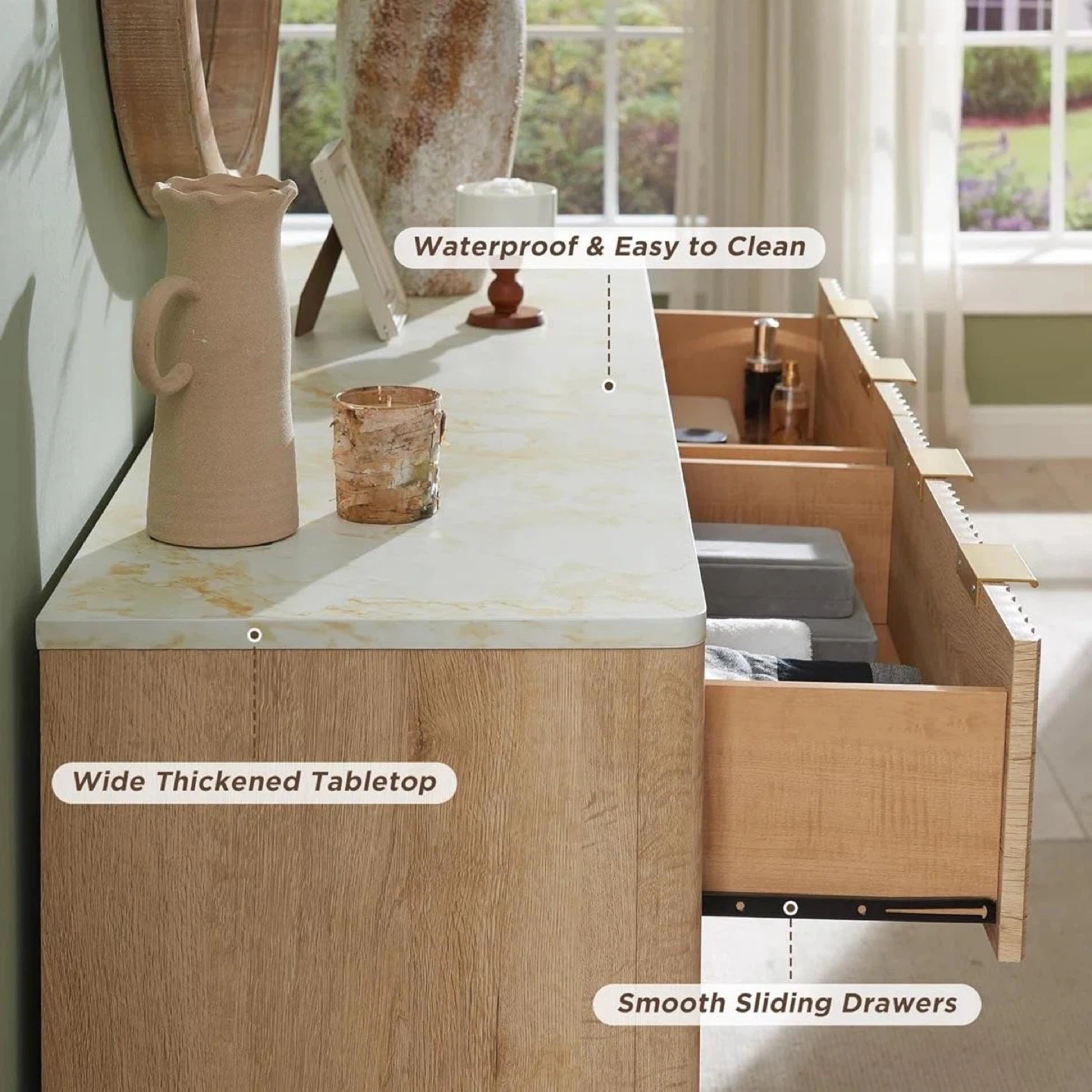 Wooden Dresser with Marble Top - 6 Drawers - photo 3