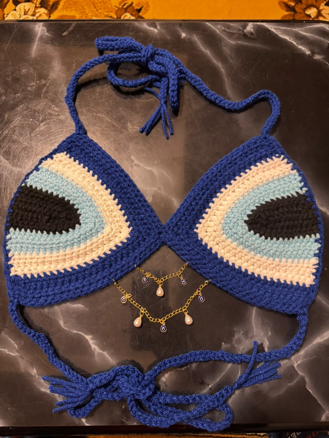 Crocheted Evil Eye Top with Charms