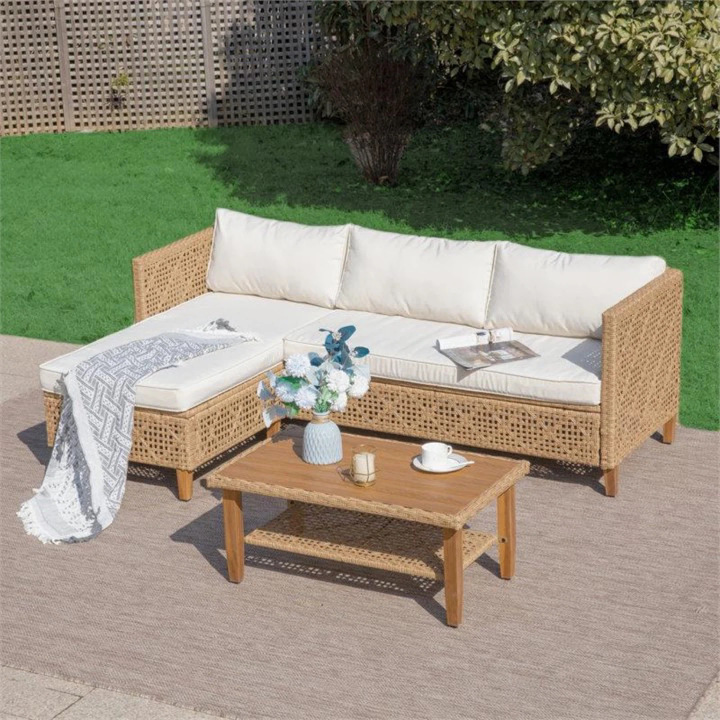 Wicker Sectional Sofa with Coffee Table