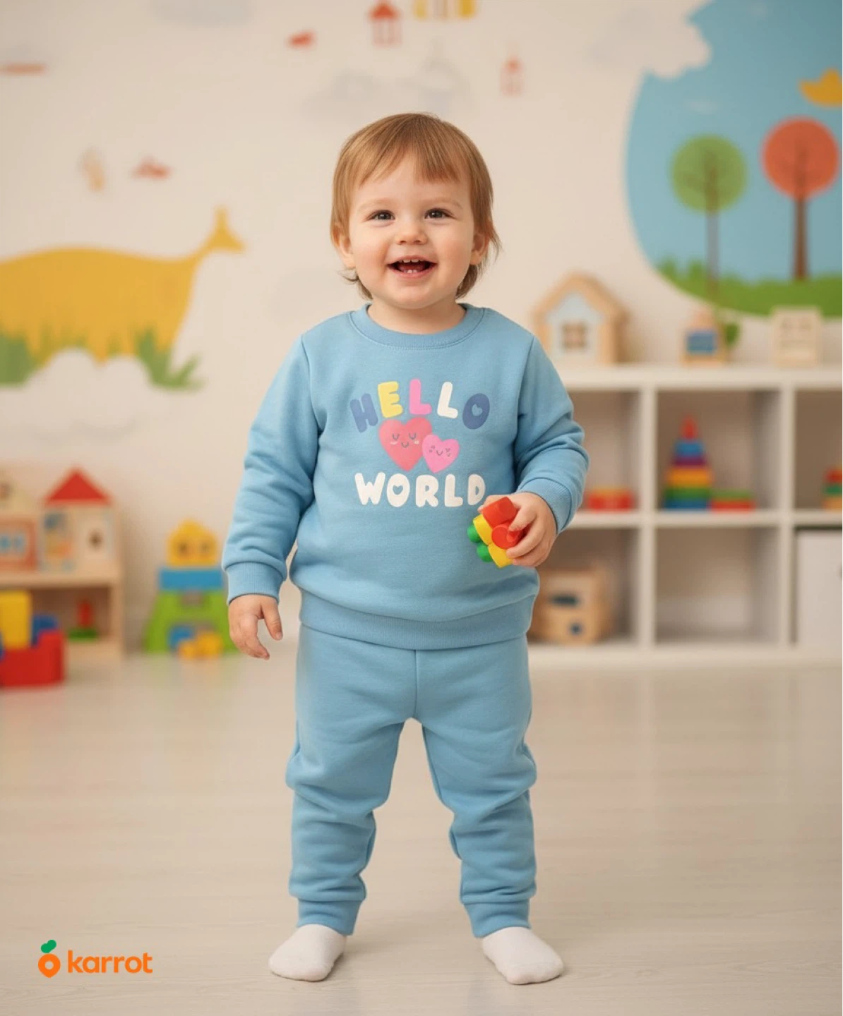 Blue "Hello World" Sweatshirt and Pants Set