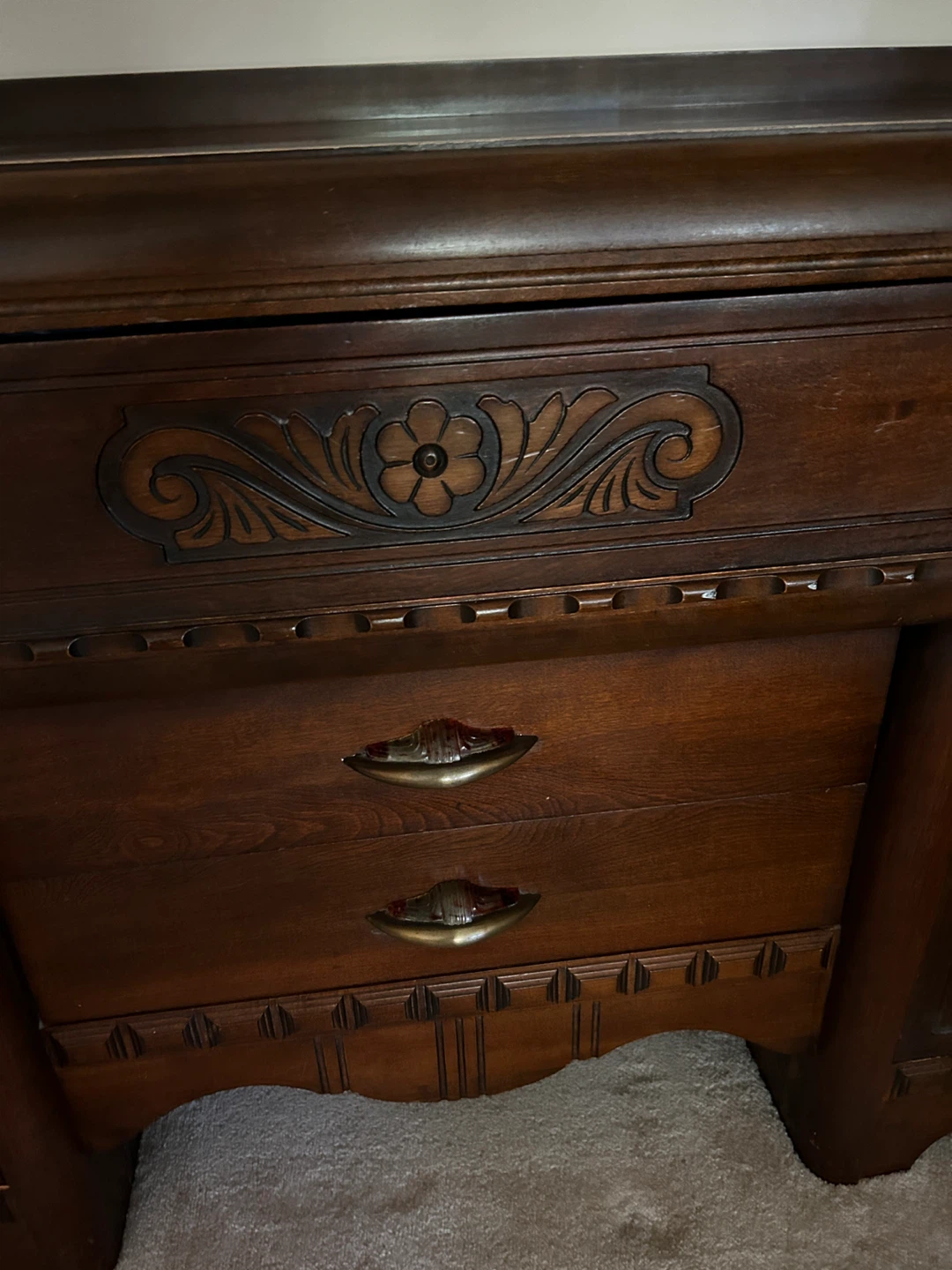 C1940 Walnut Wood Buffet/Sideboard Dresser with Carved Details - photo 4