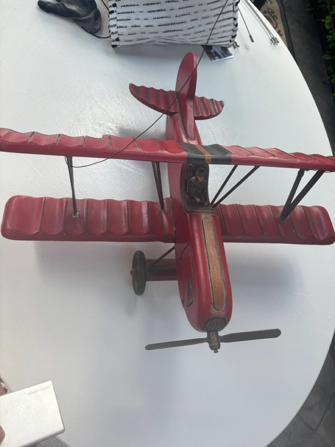 Red Biplane with Pilot Figurine