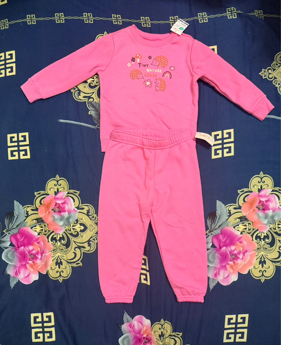 Girls Pink "Tiny Nature Lover" Sweatshirt and Pants Set - photo 2