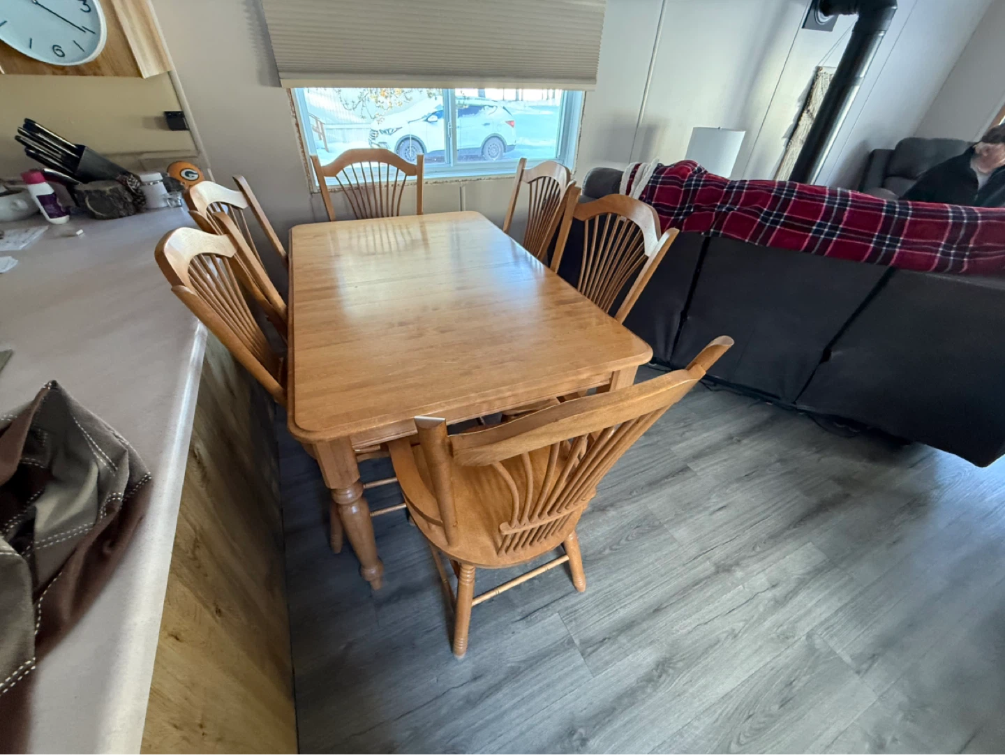 Wooden oak Dining Table with 6 Chairs + leaf - photo 2