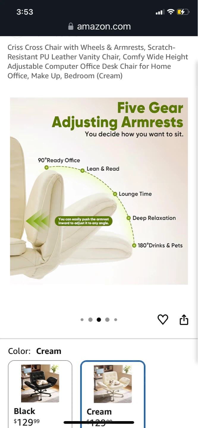 Cream Office Chair with Wheels & Armrests - photo 3