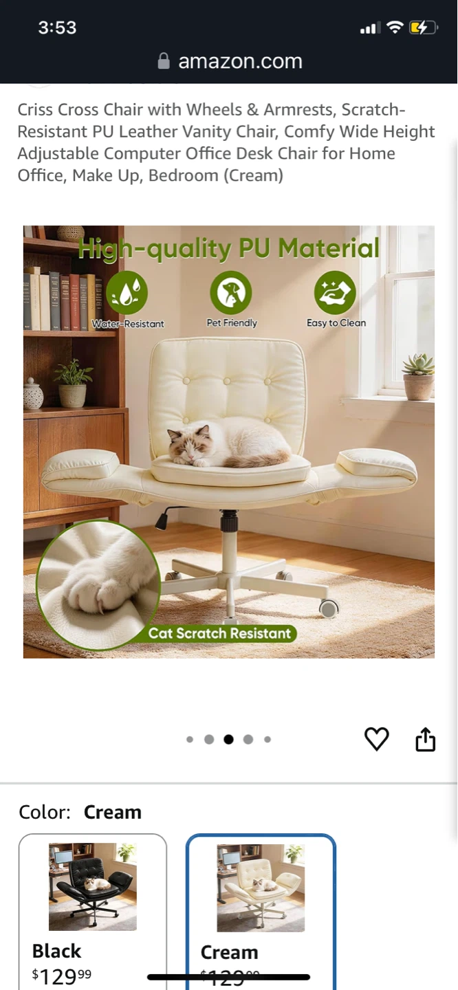 Cream Office Chair with Wheels & Armrests - photo 5