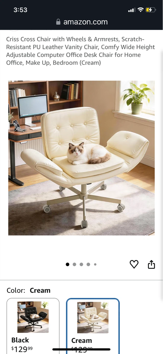 Cream Office Chair with Wheels & Armrests
