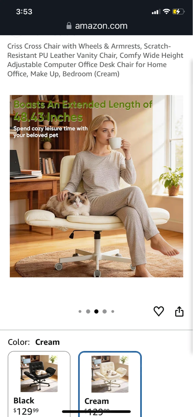 Cream Office Chair with Wheels & Armrests - photo 4