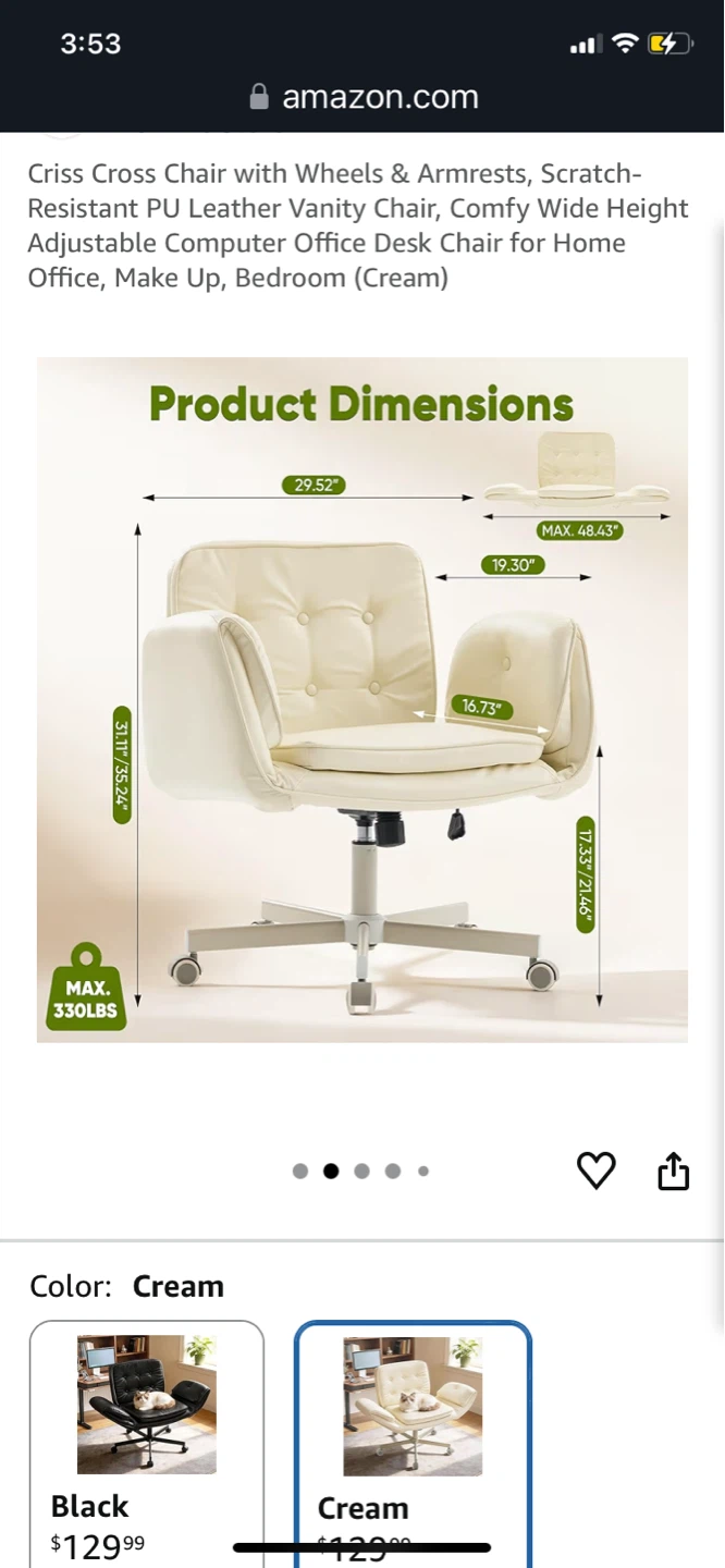 Cream Office Chair with Wheels & Armrests - photo 2