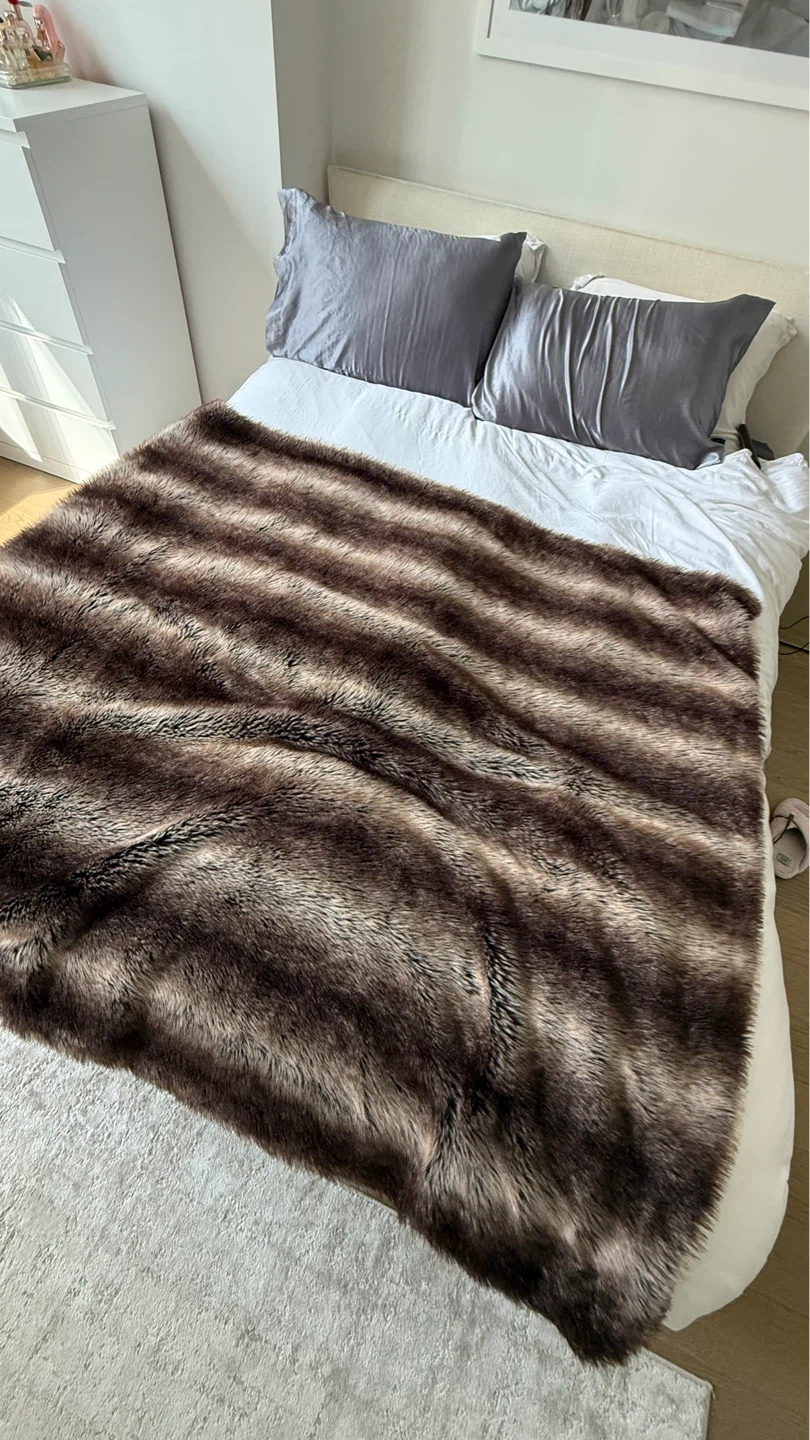 Faux Fur Throw Blanket - Brown - photo 3
