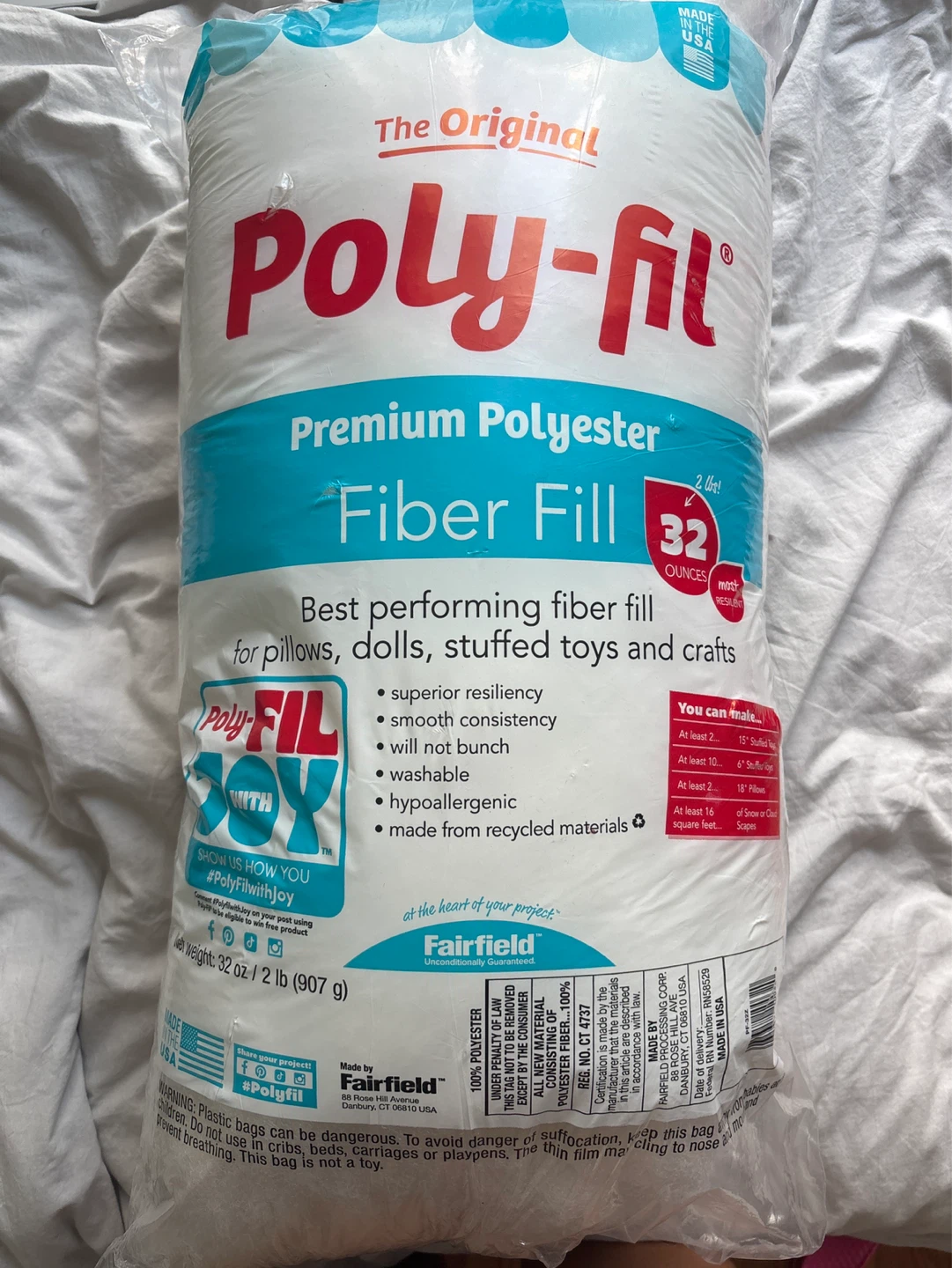 Poly-Fil Premium Polyester Fiber Fill - 32 oz Bag
