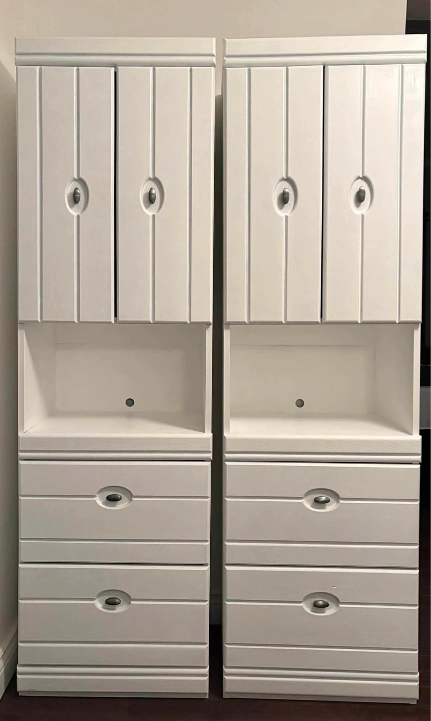 Pair of White Storage Cabinets with Drawers