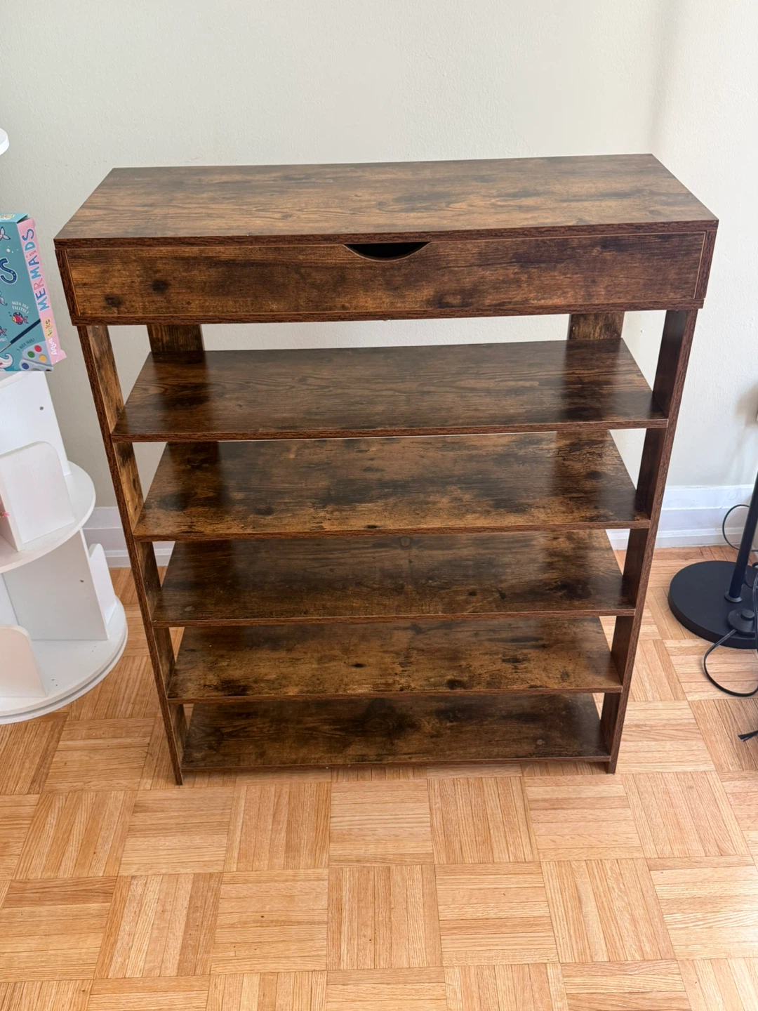 Rustic Brown 5-Tier Shoe Rack with Top Storage