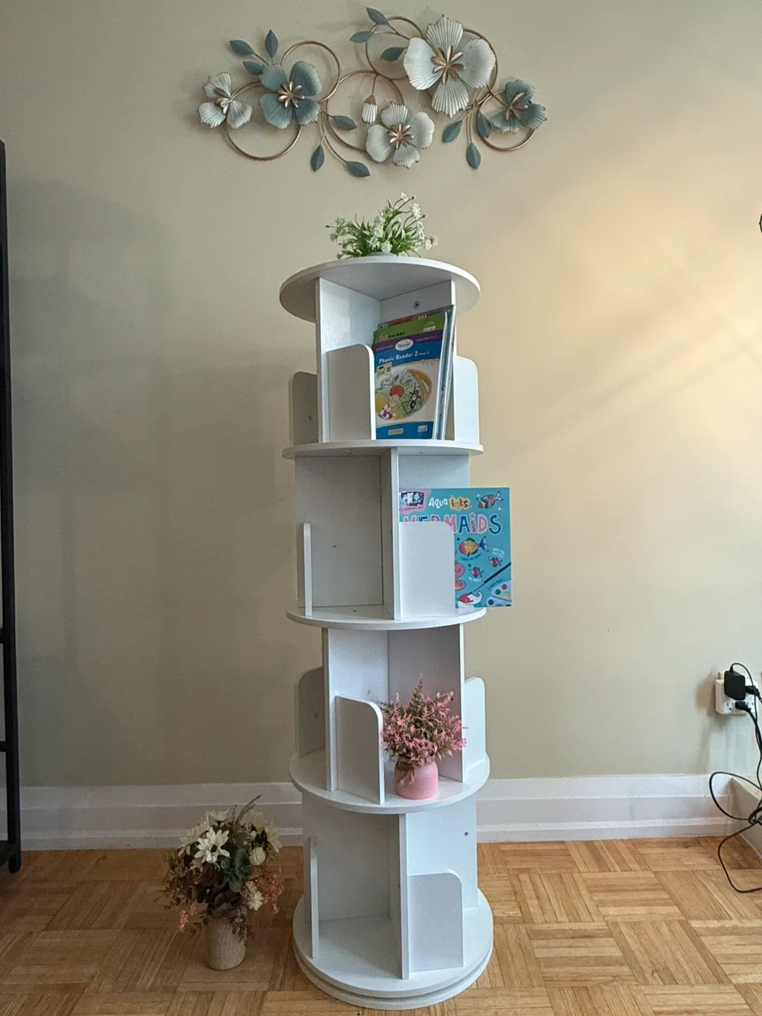 OTK Rotating Bookshelf 360° White 4 Tier
