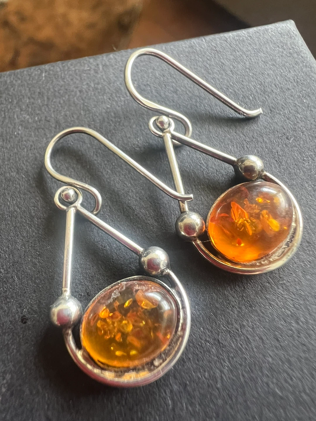 Amber and Sterling Silver Dangle Earrings