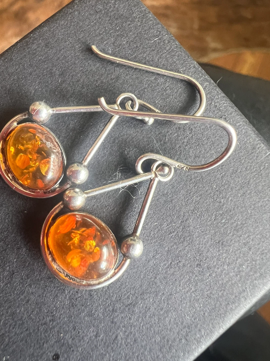 Amber and Sterling Silver Dangle Earrings - photo 2