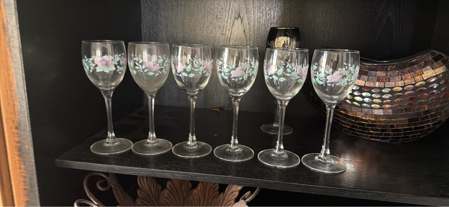 Set of 6 Floral Wine Glasses