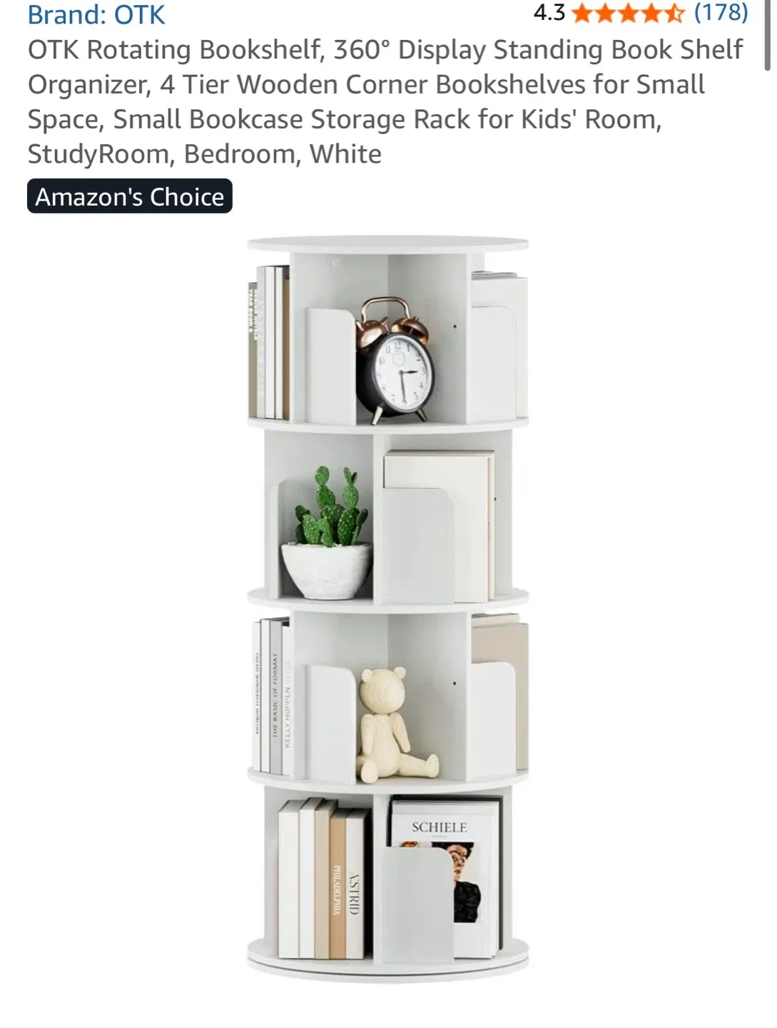 OTK Rotating Bookshelf 360° White 4 Tier - photo 2
