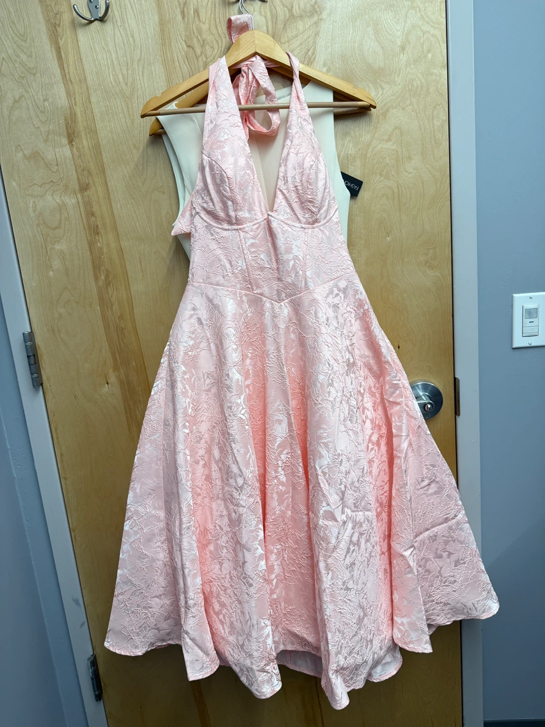 Fashion Nova Pink Jacquard Halter Midi Dress - Size S