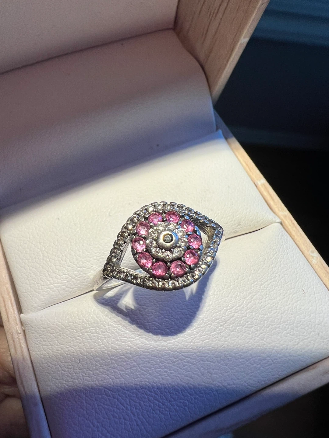 Silver 925  Ring with Pink and Clear Stones