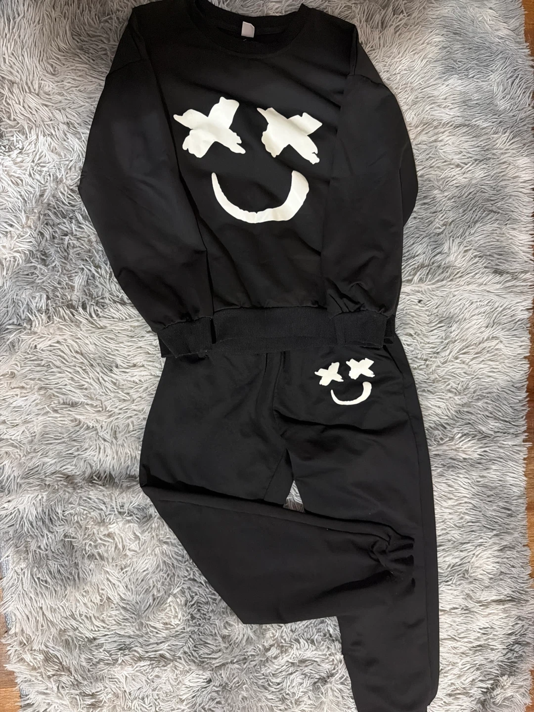 Black Marshmello Graphic Sweatshirt & Jogger Set