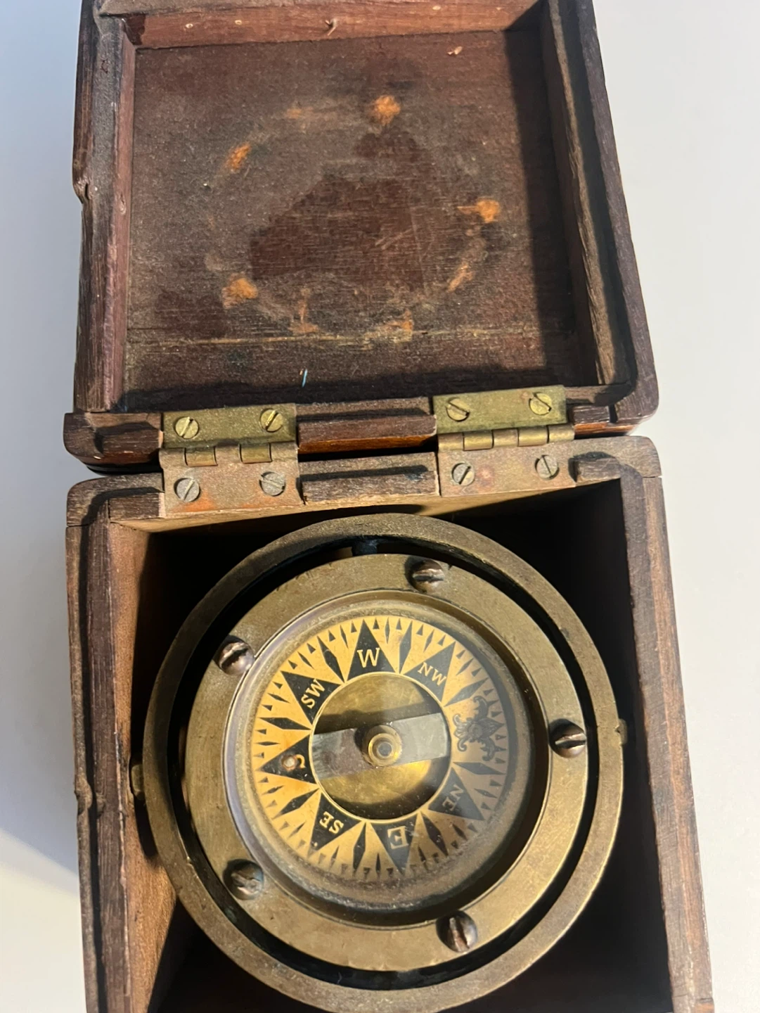 Antique Brass Compass in Wooden Box - photo 5