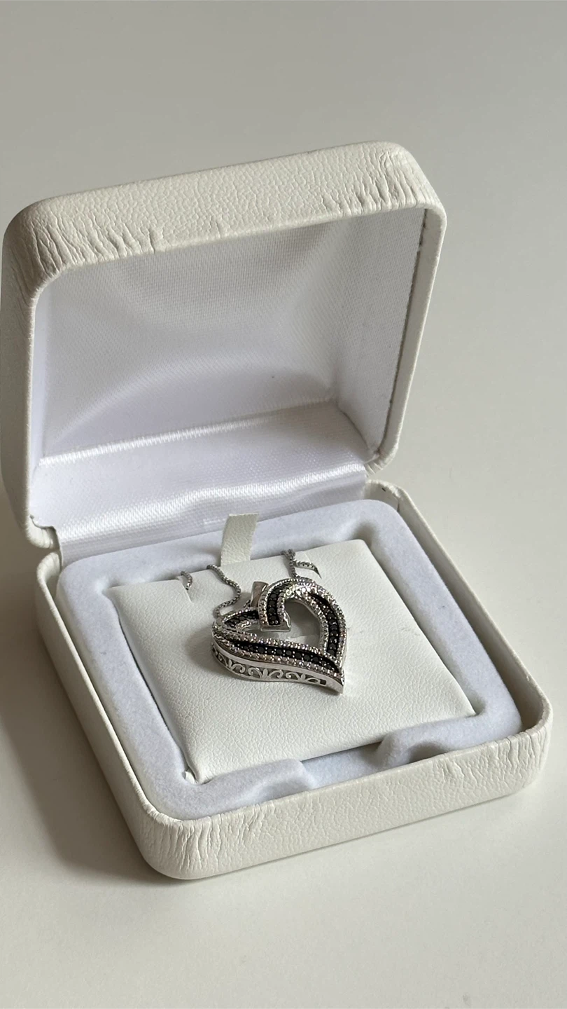 Macy's Black Diamond Heart Pendant Necklace 18" Sterling Silver - photo 3
