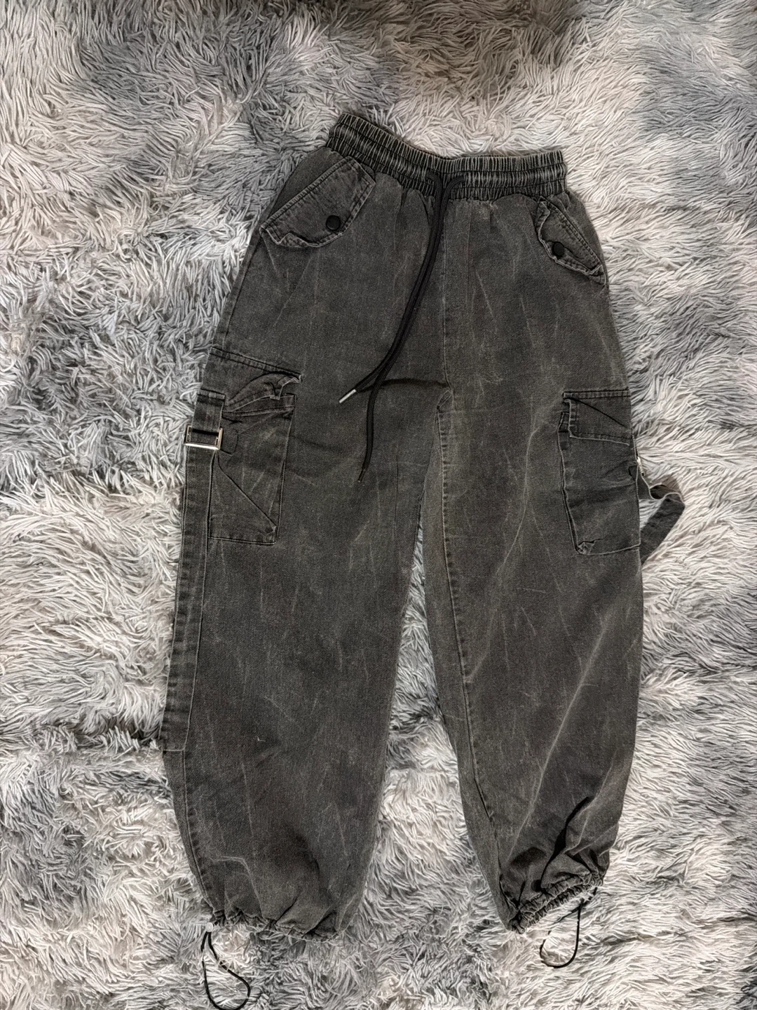 Womens Washed Black Cargo Pants