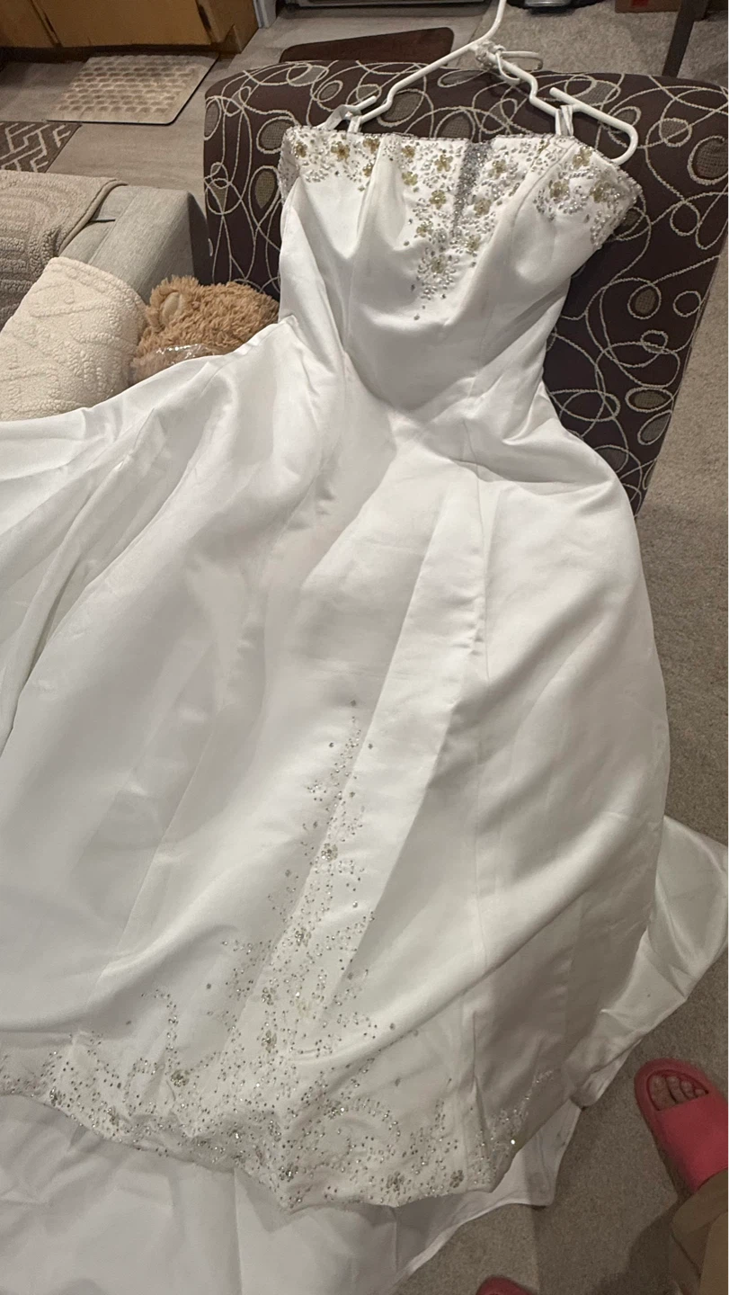 White Strapless Wedding Dress with Beading - photo 5