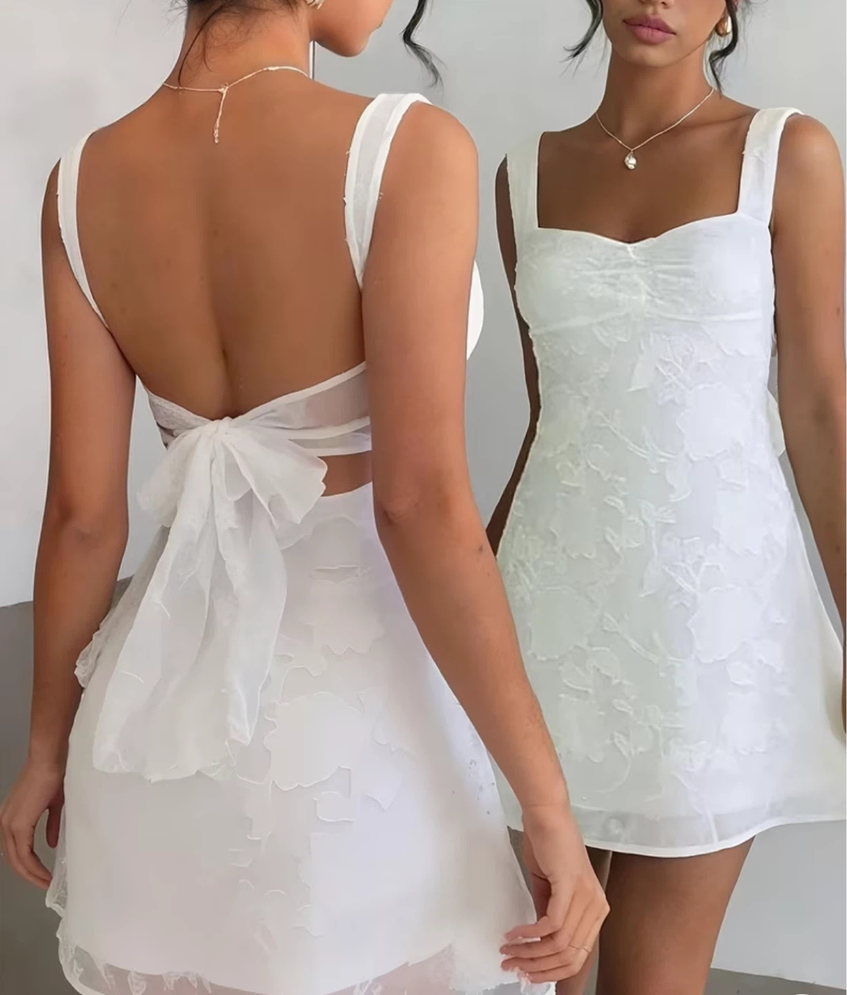 White Sheer Bow Back Dress