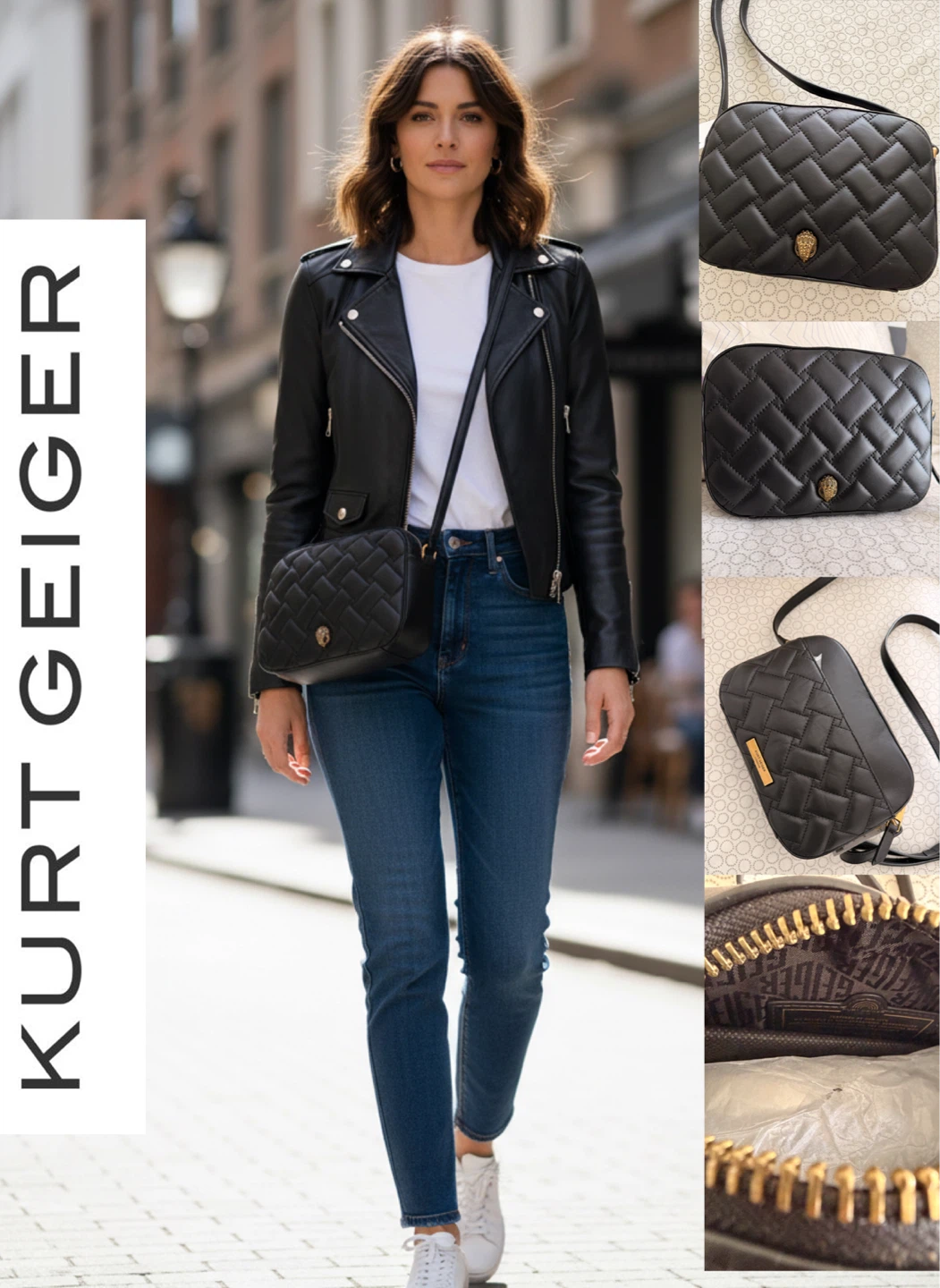 Kurt Geiger London Quilted Black Leather Crossbody Bag