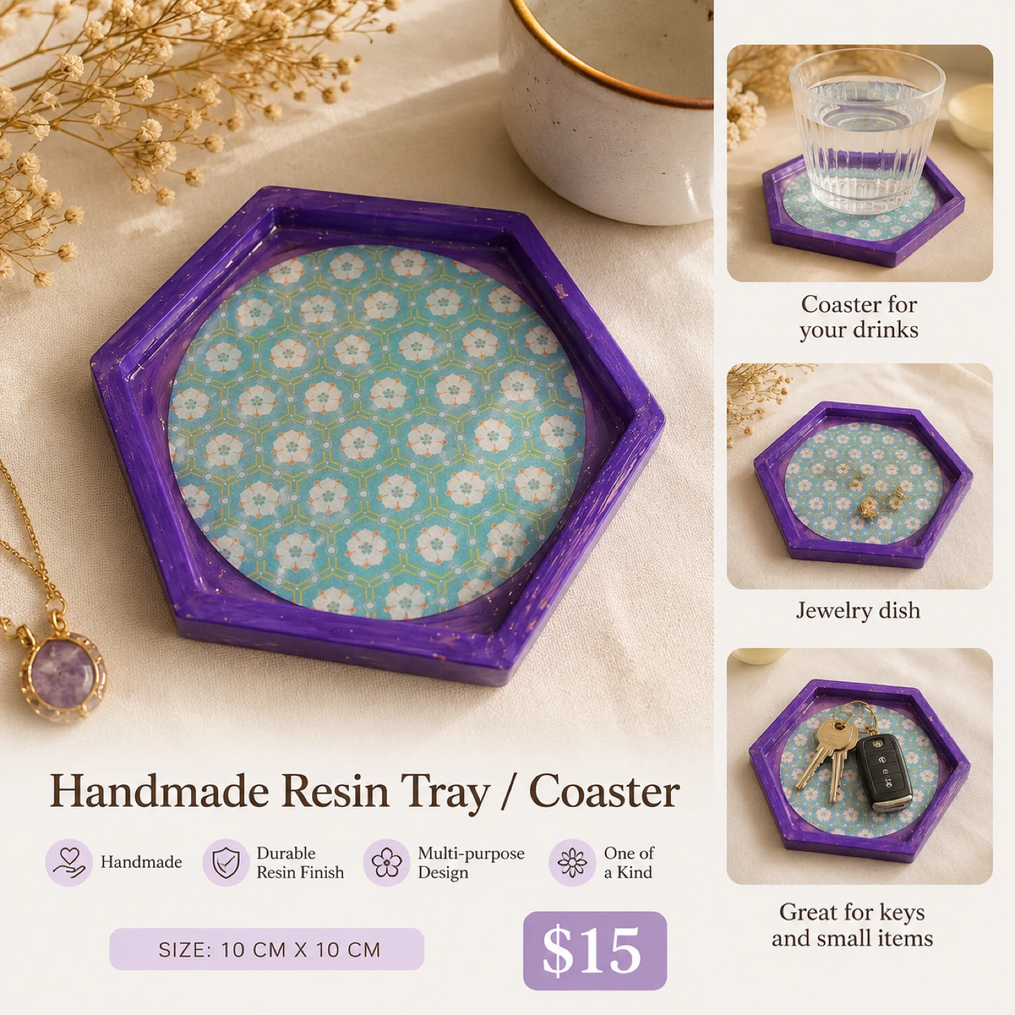 Handmade Purple Resin Tray / Coaster