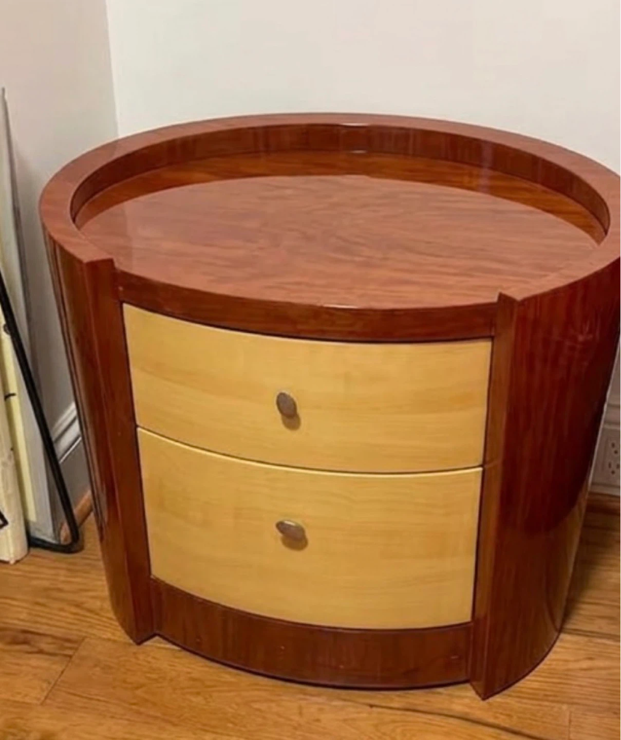 Oval Wood Bedside Table with 2 Drawers - photo 3