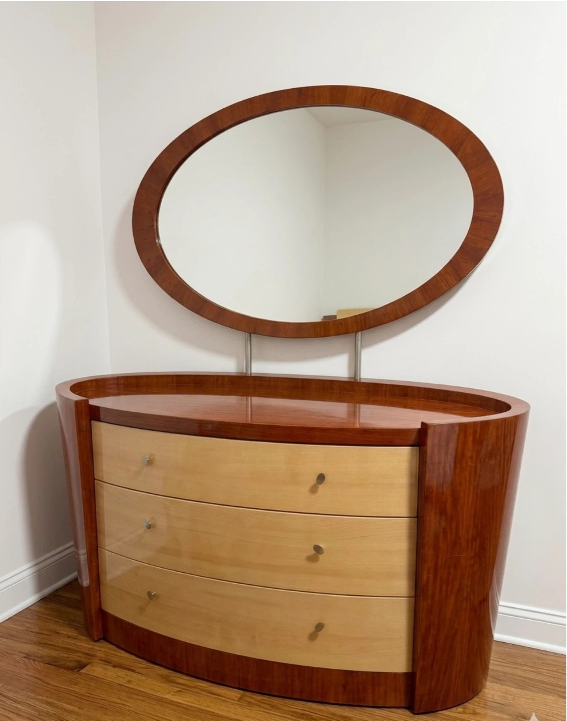 Oval Wood Bedside Table with 2 Drawers - photo 2