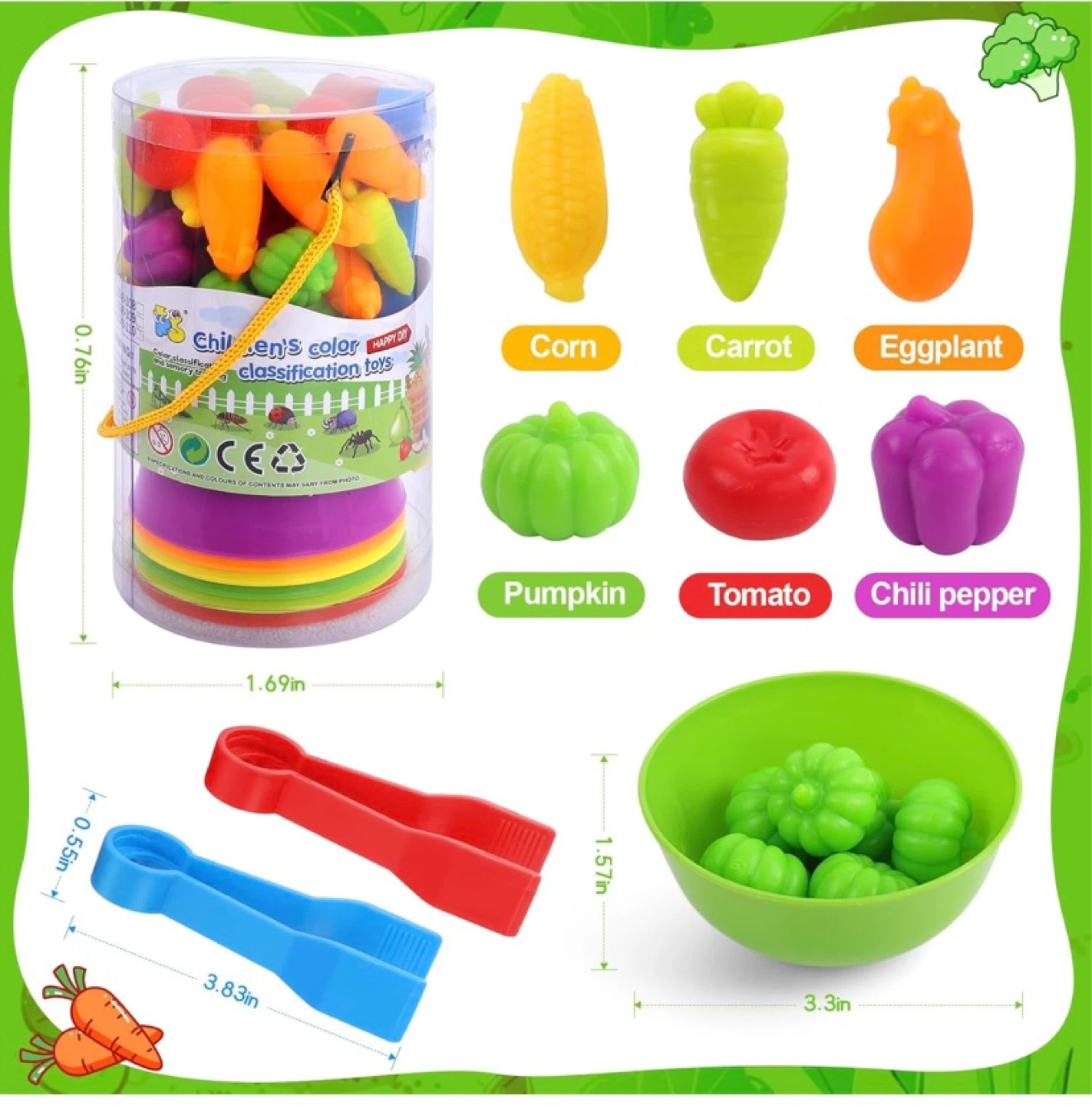 New Montessori Counting Vegetables Color Sorting Matching Toy - photo 2
