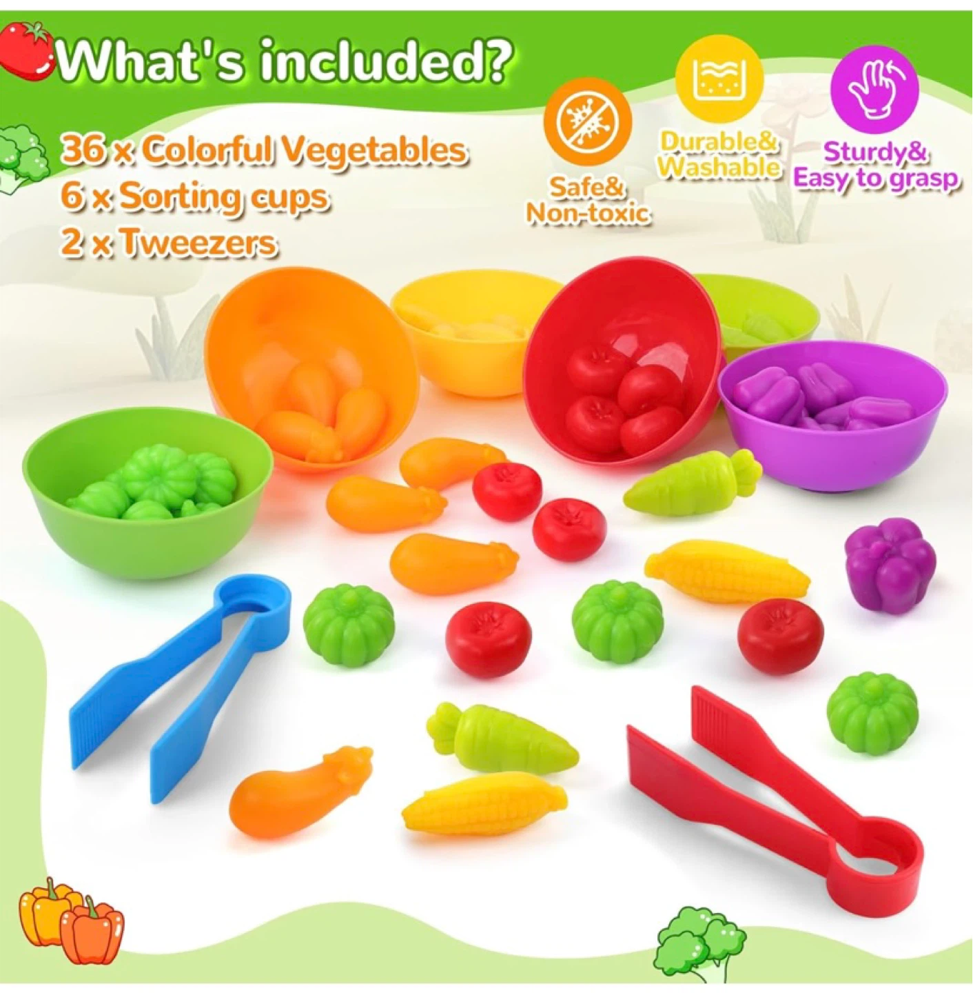 New Montessori Counting Vegetables Color Sorting Matching Toy - photo 3