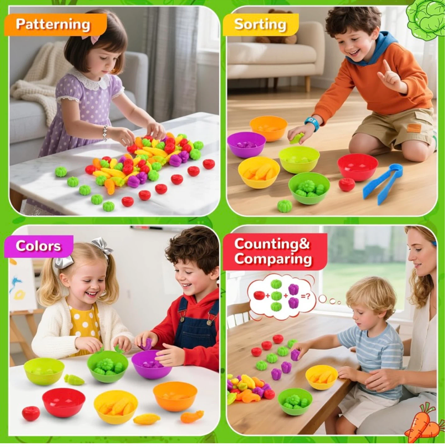 New Montessori Counting Vegetables Color Sorting Matching Toy - photo 4