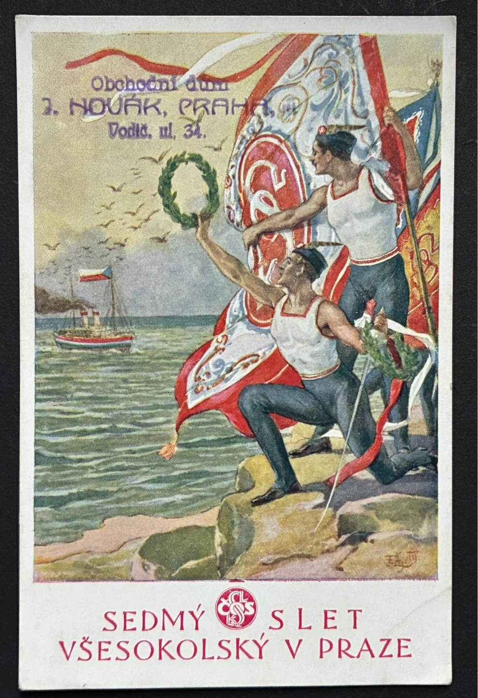 Vintage antique Czech Sokol 1920 postcard sports men jocks