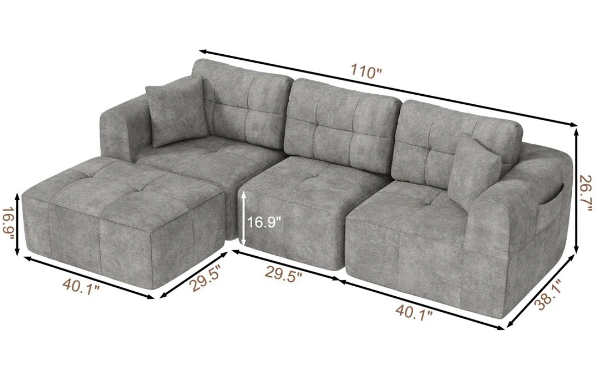 Grey Sectional Sofa with Ottoman