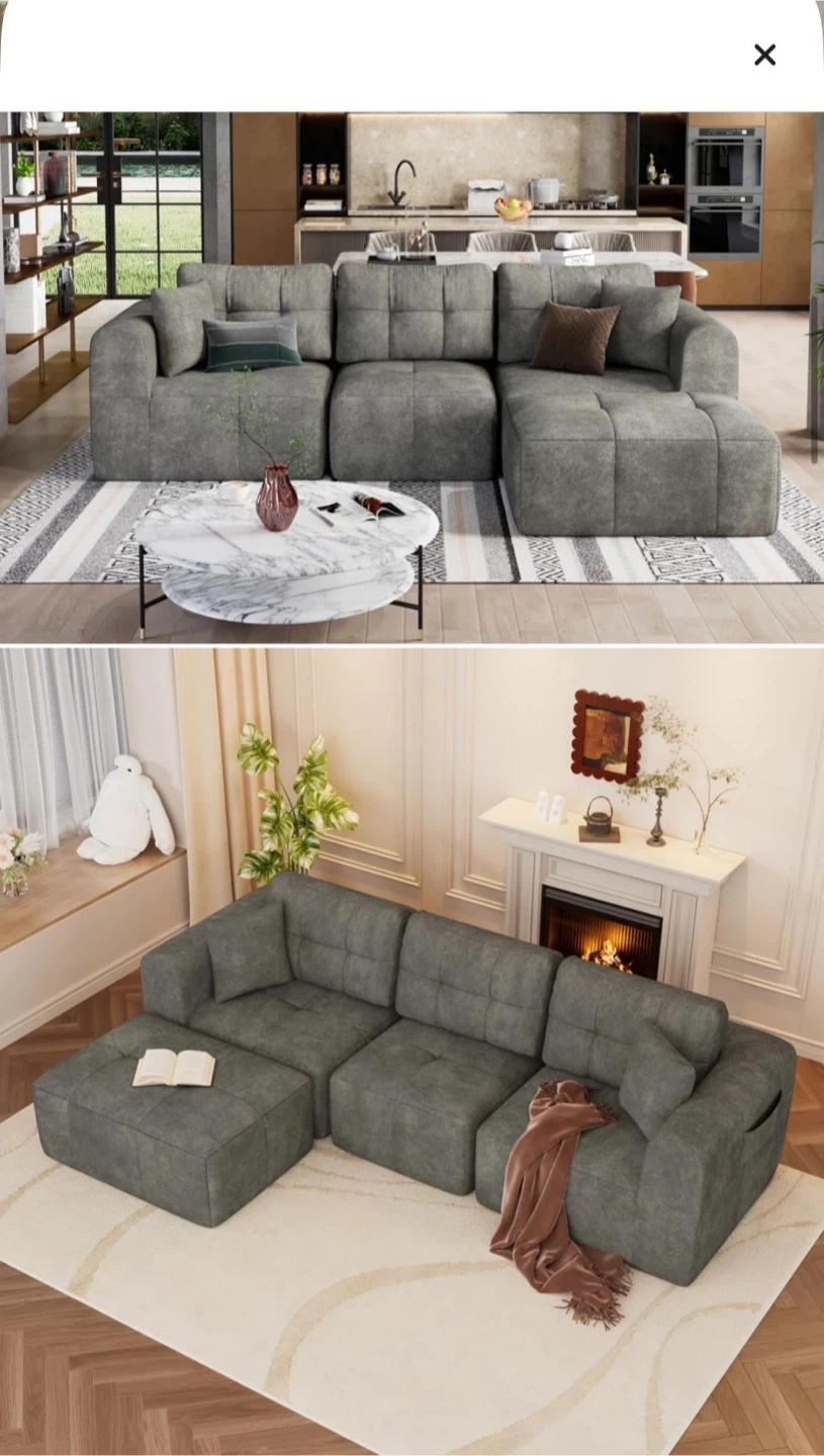 Grey Sectional Sofa with Ottoman - photo 2