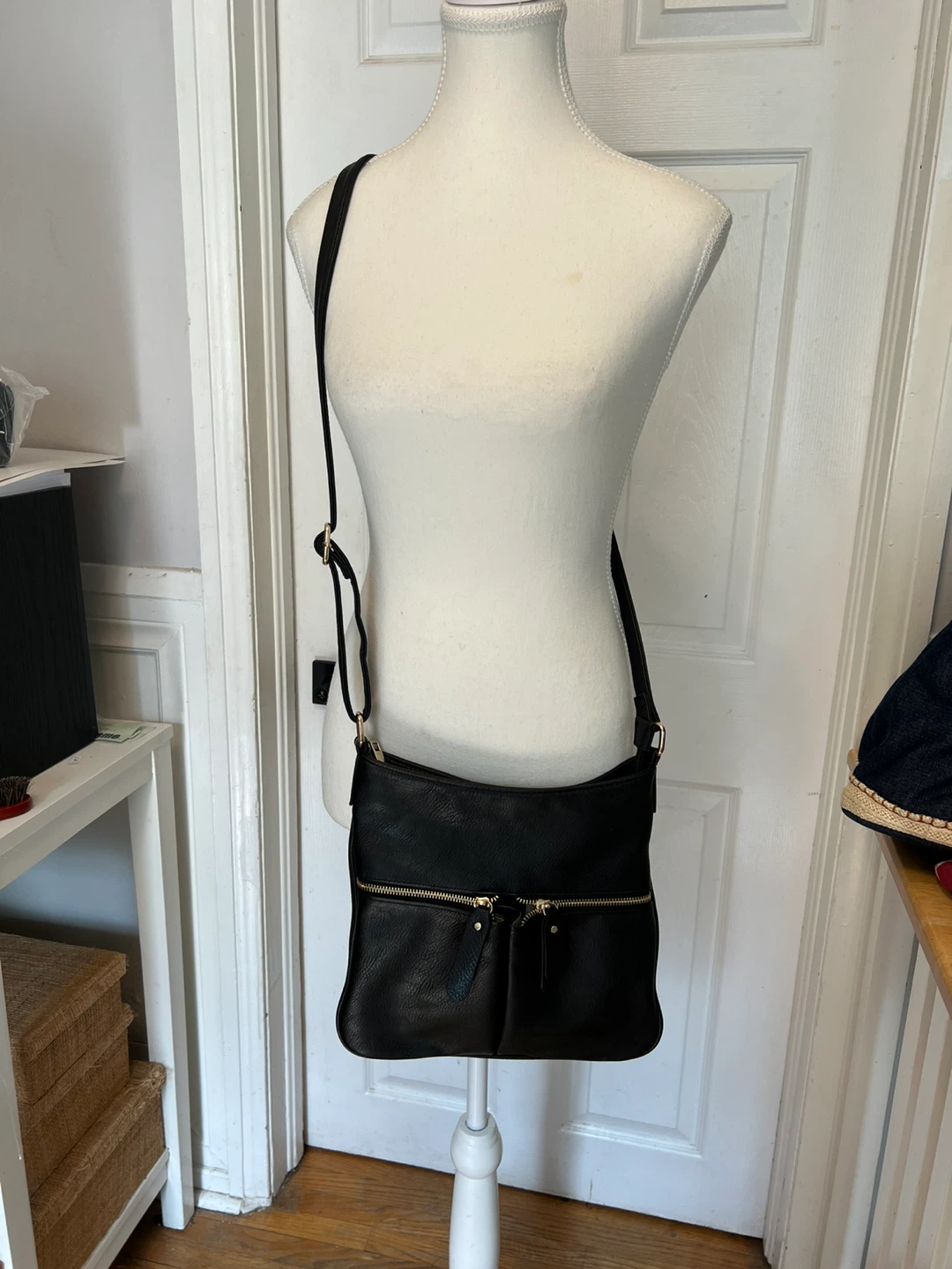 Black Faux Leather Crossbody Bag
