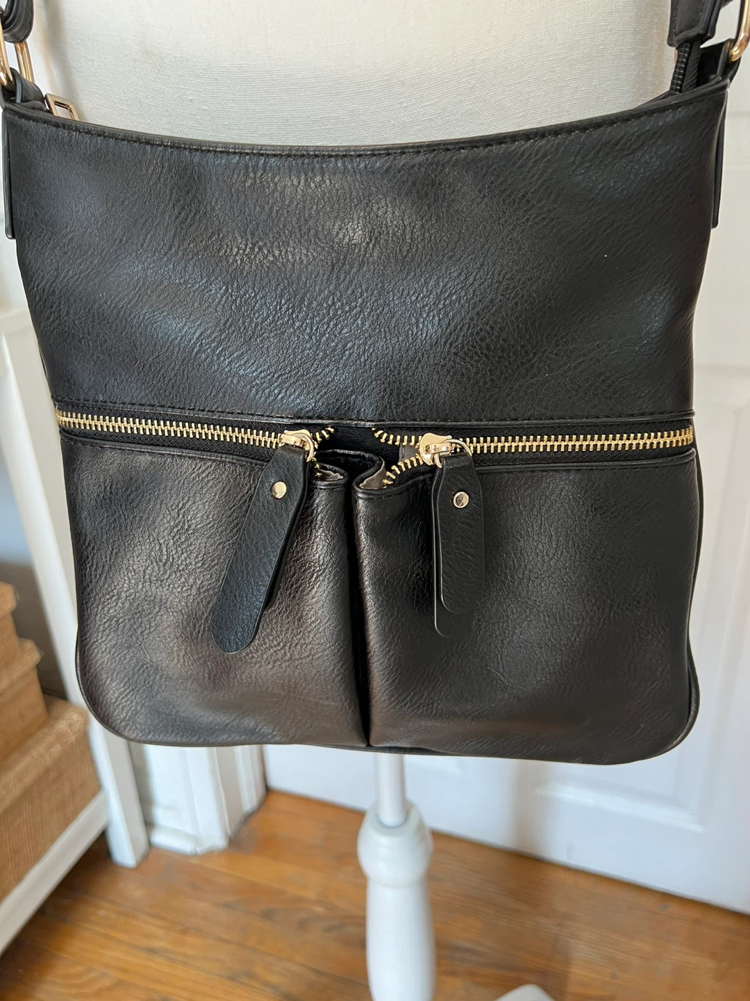 Black Faux Leather Crossbody Bag - photo 2
