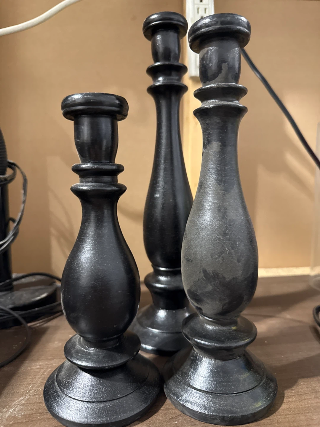 Set of 3 Black Candlesticks