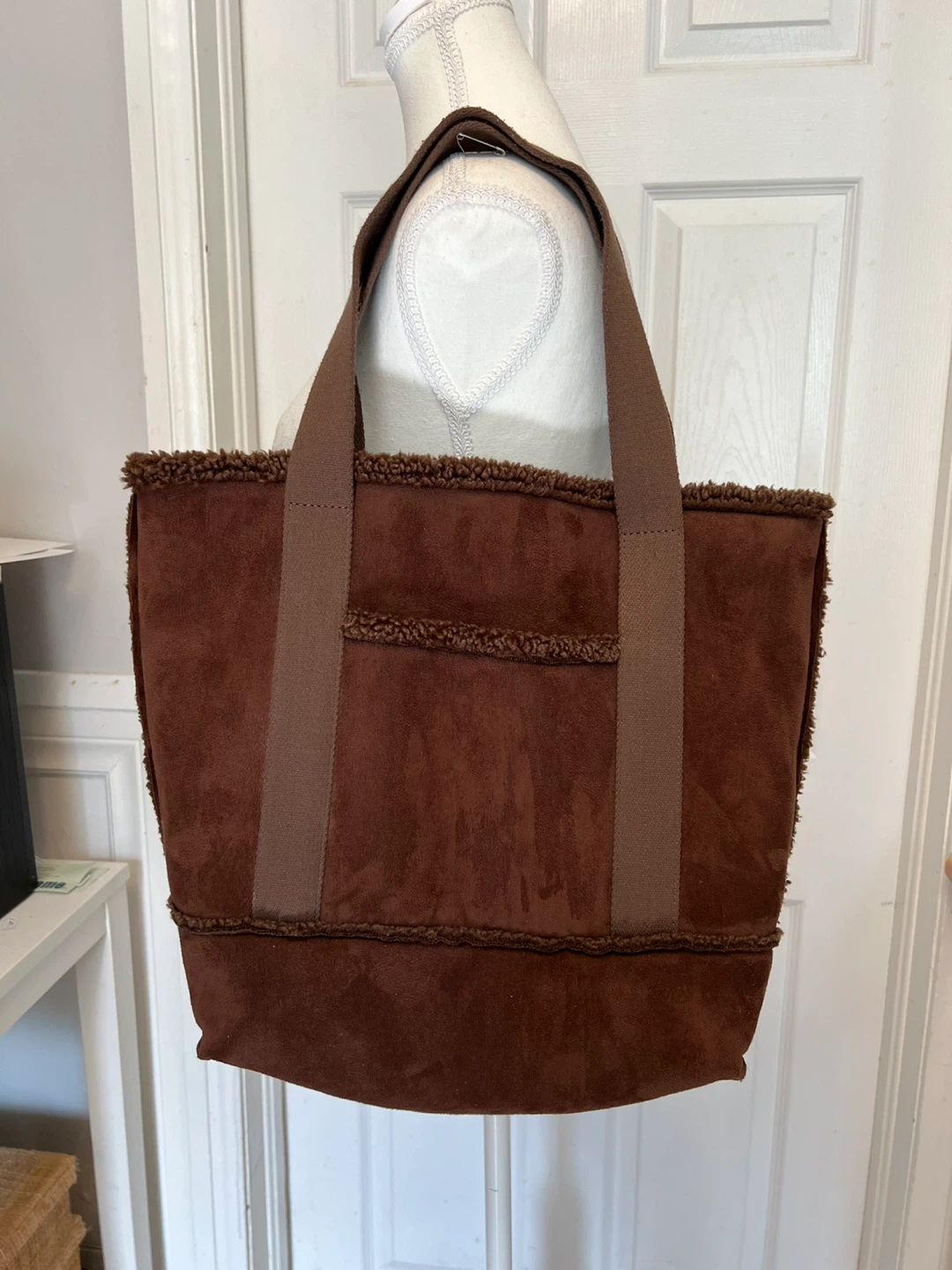 Brown Sherpa Lined Tote Bag