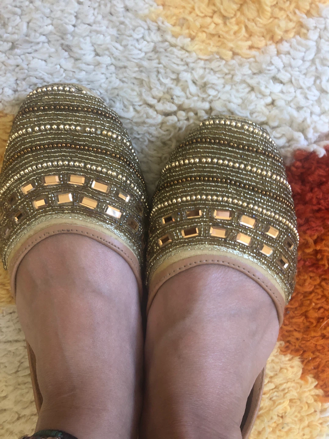 Embellished Flat Shoes - Gold